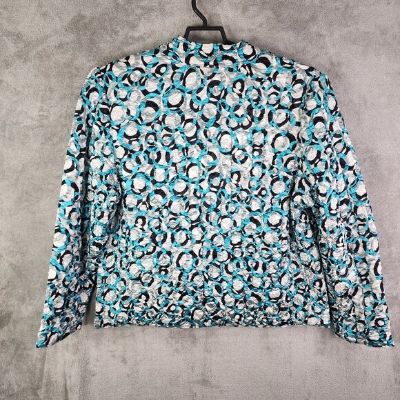 Woman Blue White Black Ruby Rd Crinkle Textured Jacket Long Sleeve Full Zip 1X - Picture 9 of 11